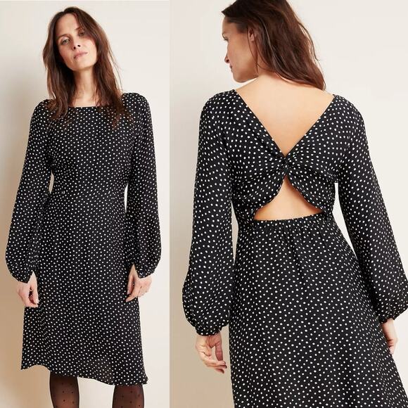 By Anthropologie Agatha Midi dress Polka dot cut out size 12 Elegant feminine - Picture 1 of 11